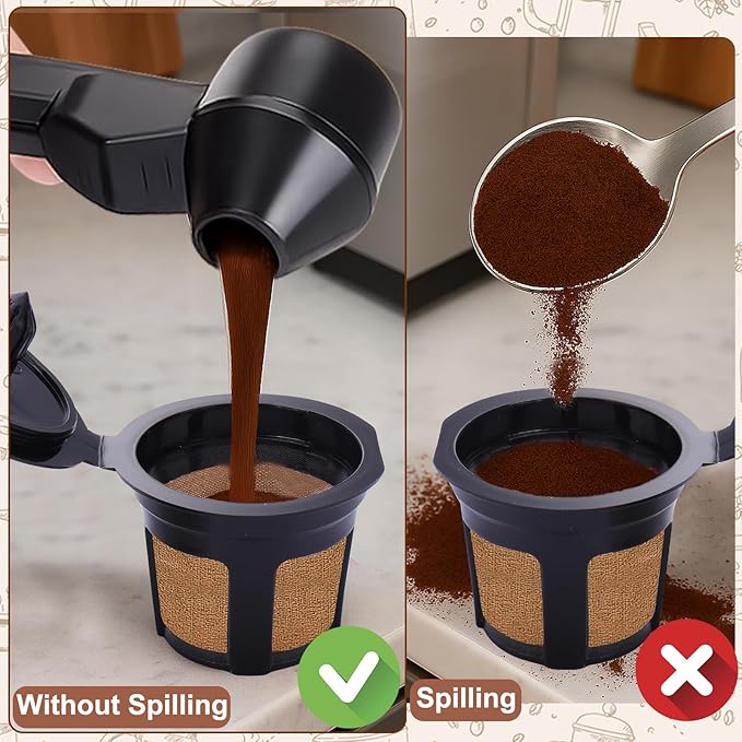 Palksky Coffee Scoop and Filter Cup for Keurig 1-Stream Refillable Coffee Pods, Reusable K Cup Filter for Single Serve Coffee Maker, 2 Tablespoon Slide Coffee Measuring Funnel Scooper