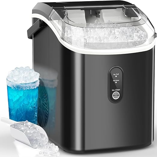 Kndko Premium Countertop Ice Maker – Soft Chewable Nugget Ice, 35 lbs/24H, One-Touch Operation, Self-Cleaning, Portable Ice Machine with Scoop for Home, Kitchen, Office, Bar, RV & More (Silver)