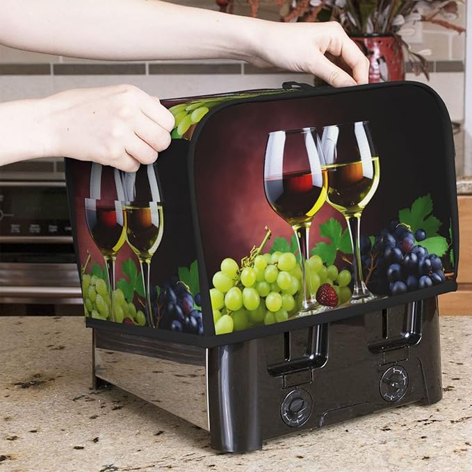 Grapes Red Wine Toaster Cover 2 Slice, Cute Country Bread Machine Cover, Washable Toaster Kitchen Small Appliance Cover Stain Resistant,with Top Handle