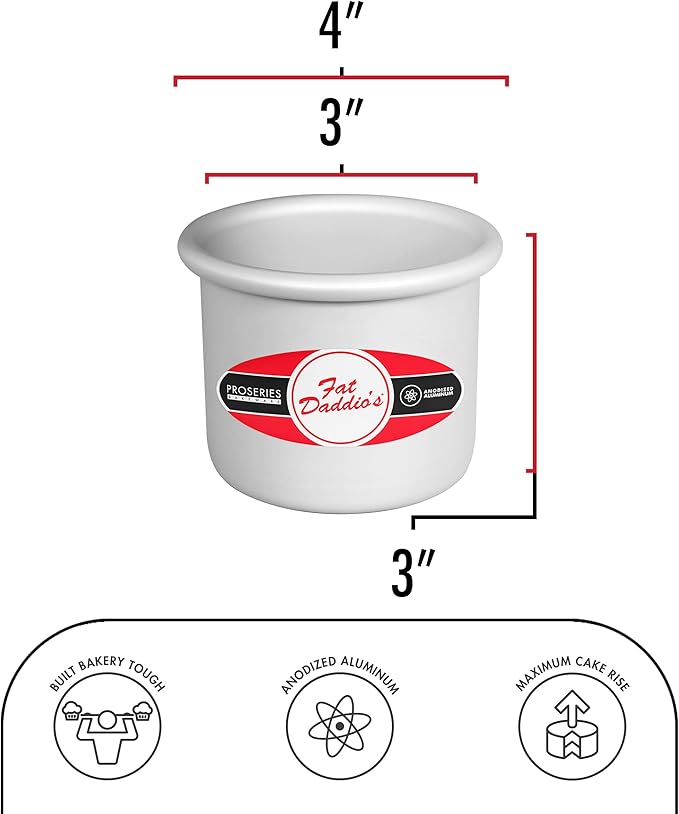 Fat Daddio's PRD-33SET Anodized Aluminum Round Cake Pans, 3 x 3 inch, Set of 2
