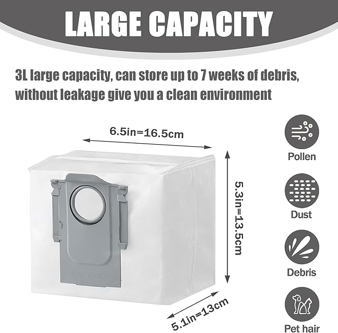 8 Pack Dust Bags Compatible With Roborock Q5 Q5+ Q7 Q7+ Q7 Max Q7 Max+ S7 Max Ultra S7 MaxV Ultra S8+ S8 Pro Robot Vacuum Bags Disposable Bag Accessory
