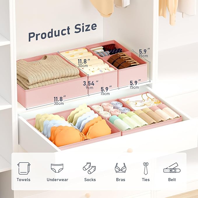 DIMJ Drawer Organizer Clothes Storage - 28 Pack Baby Dresser Organizer for Nursery, Foldable Closet Drawer Organizer Bins for Bedroom Organization, Fabric Storage Dividers for Socks, Underwears, Bras