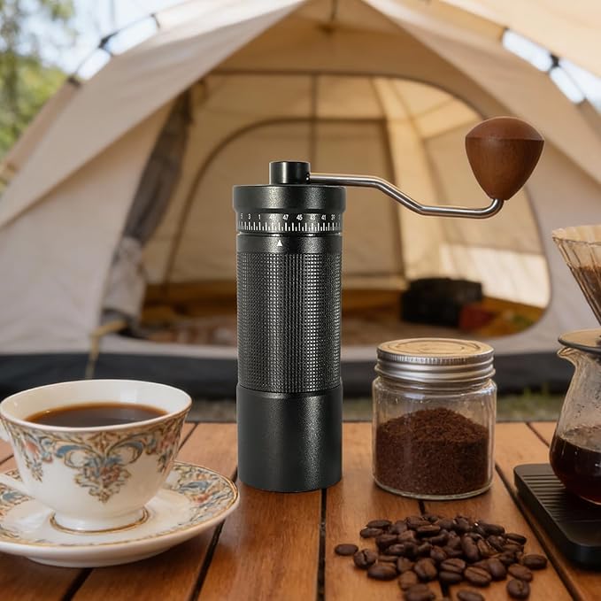 Manual Coffee Grinder with Digital External Adjustable Settings, Portable Hand Grinder with Stainless Steel Conical Burr, 30g Capacity for Travel, Camping, Office, Espresso, Pour Over (Black)