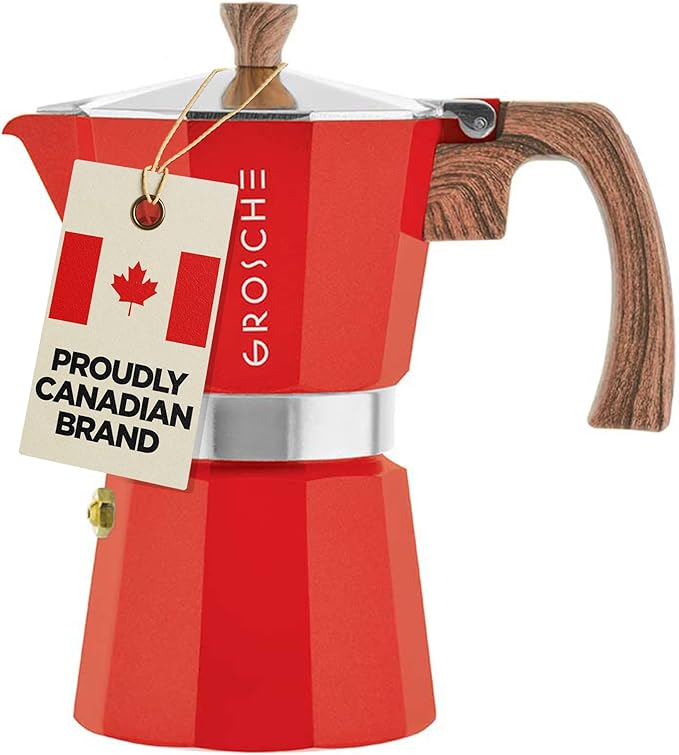 GROSCHE Milano 6 Espresso Cup, 9.3 oz Red Stovetop Espresso Maker - Italian Moka Pot