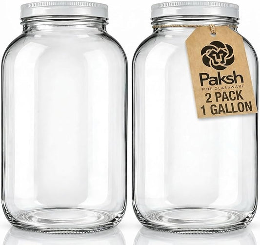 1 Gallon Glass Jar With Lid – 2 Pack Large Glass Jar With Airtight Metal Lids - USDA Approved BPA-Free Dishwasher Safe, Wide Mouth Sun Tea Jar, Gallon Mason Jar for Storage, Fermenting, And Brewing