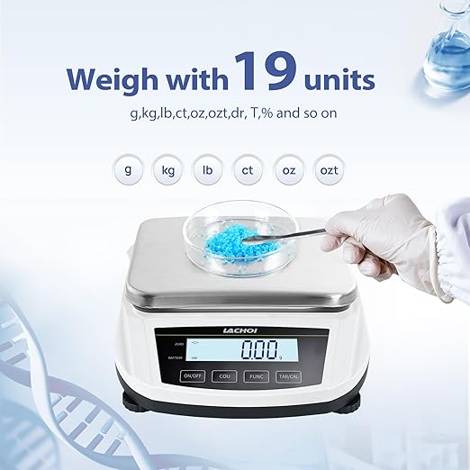 Digital Scale 0.01g 5000g Lab Precision Scale 0.01g Accuracy with LCD Display Laboratory Analytical Balance 19 Unit Conversion Scientific Digital Balance (No Test Weight)