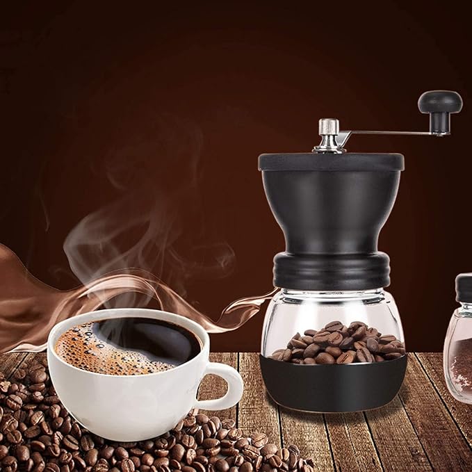 PARACITY Manual Coffee Bean Grinder with Ceramic Burr, Hand Coffee Grinder Mill Small with 2 Glass Jars( 11OZ per Jar) Stainless Steel Handle for Drip Coffee, Espresso, French Press, Turkish Brew