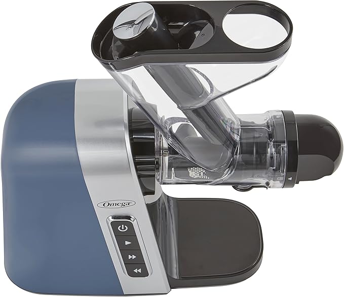 Omega Cold Press Juicer Machine, Vegetable and Fruit Juice Extractor, BPA Free, Slow Masticating High Juice Yield with Wide Mouth Chute, 200-Watt, Blue