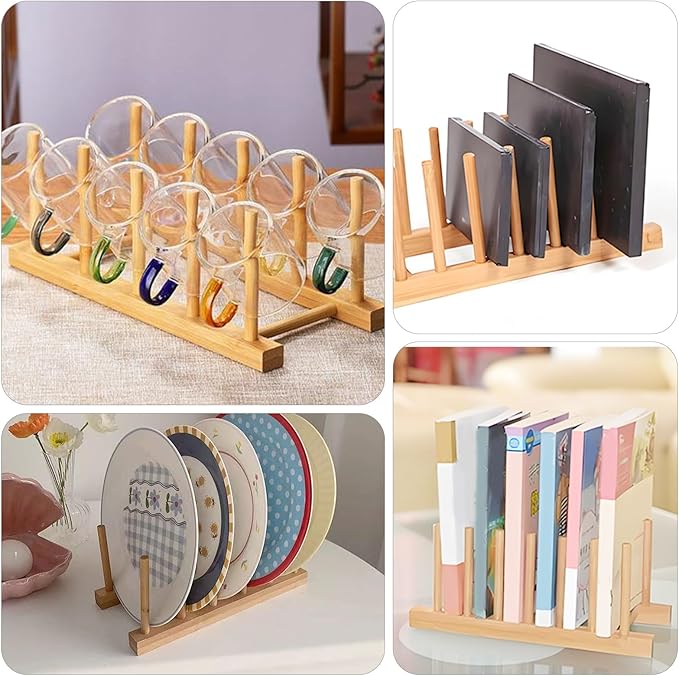 GLOBLELAND 3 Pack 5 Slot Wooden Plate Holders for Displaying Vertical Wooden Puzzle Display Stand Puzzle Storage Organizer Shelf Wood Display Stand for Adults Books Crafts