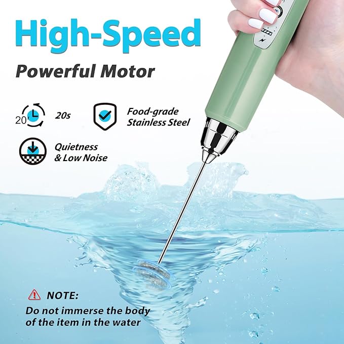 Sakgos Milk Frother Rechargeable Handheld-Electric Whisk 3 Speed Adjustable, Coffee Frother Wand with 3 Stainless Whisks, Electric Foam Maker, Drink Mixer Blender for Latte Cappuccino Matcha Egg