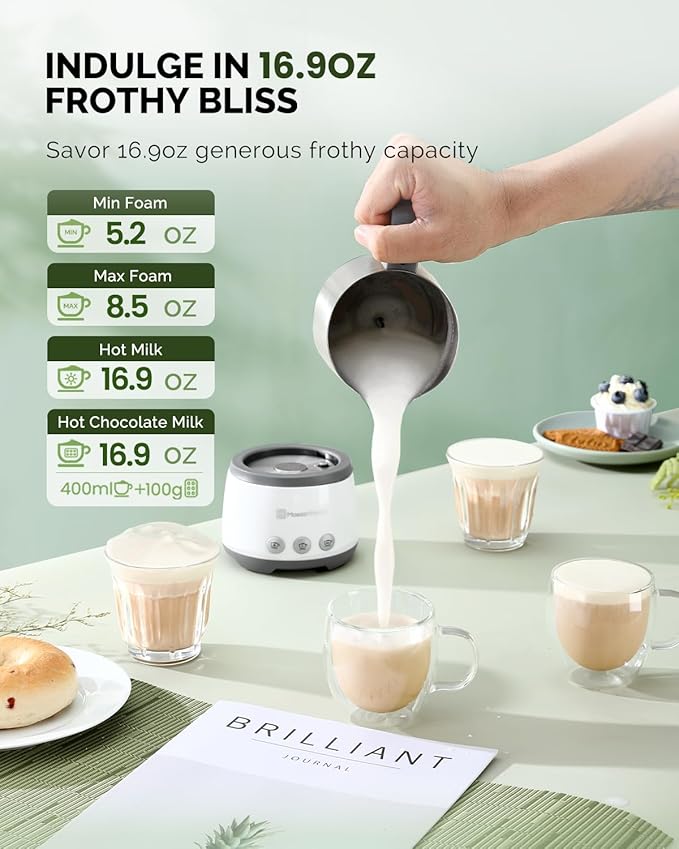 Maestri House Milk Frother, 4-in-1 Electric Milk Steamer and Frother, 16.9OZ 600W Smart Touch Control Hot and Cold Foam Maker, Memory Function for Latte, Cappuccinos, Warm Milk, Hot Chocolate Milk