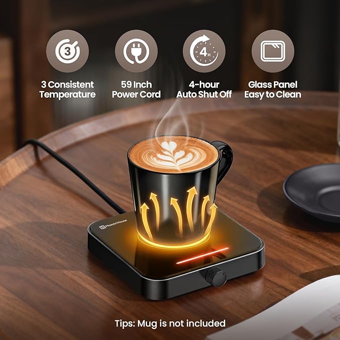 Maestri House Mug Warmer, Electric Coffee Cup Warmer for Desk with 3-Temp Settings,Auto Shut Off, Constant Temperature Heating for Beverage, Milk, Tea and Hot Chocolate at Home & Office (Black)