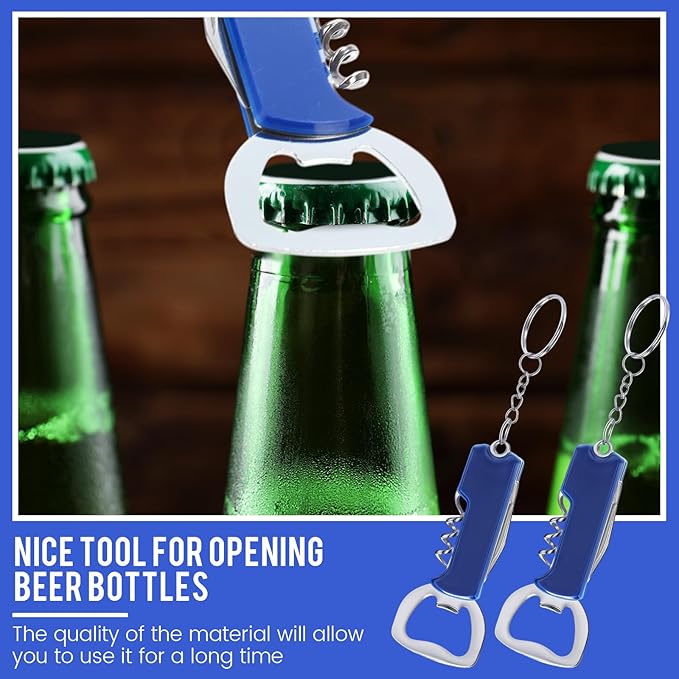 Ziliny 24 Pcs Bottle Opener Keychain Bulk Wine Bottle Beer Opener Keychain 3.27" Stainless Steel Corkscrew Waiter Corkscrew Wine Keyring Gifts for Christmas Bar Party Wedding Home (Blue)