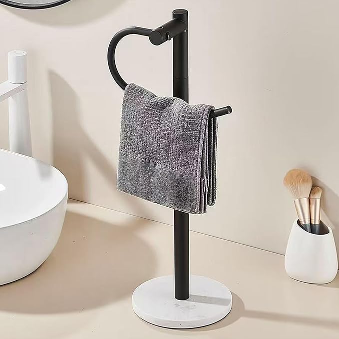 19 inch Matte Black Hand Towel Holder Stand ,Hand Towel Bar Bathroom Vanity Countertop Towel Holder Free Standing,Stainless Steel Towel Ring Hardware Accessories Towel Rack