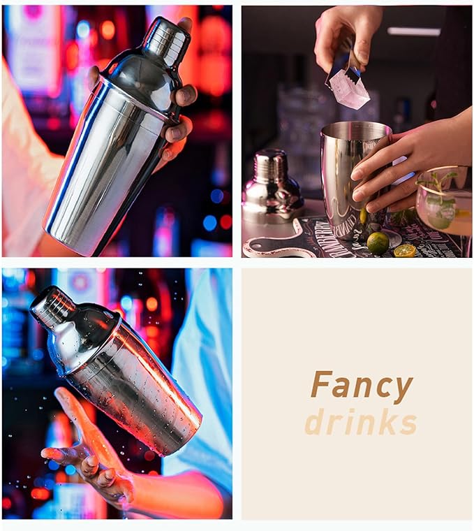 10-Piece Stainless Steel Cocktail Shaker Set with Stand – Bartender Kit w/Martini Shaker, Jigger, Strainer, Ice Tools & Decanter for Home Bar, Party & Gift