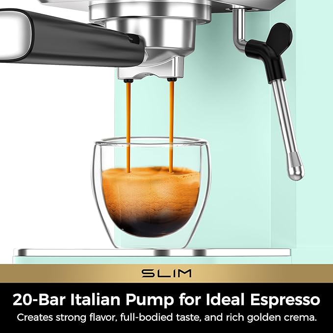 CHULUX Slim Espresso Machine with Milk Frother, 20 Bar Professional Italian Pump Espresso Coffee Machine for Home Cappuccino & Latte Maker, Stainless Steel, Pastel Green