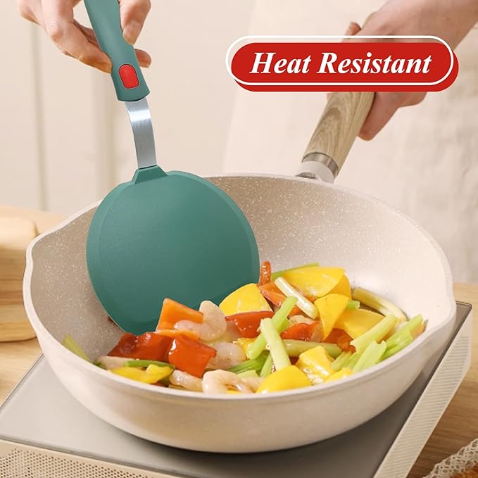 Silicone Spatula Turner, Wide Pancake Spatulas for Nonstick Cookware Pan, Heat Resistant 600°F, Thin Flexible Cooking Spatula for Kitchen Use, Flipper for Omelette Egg Fish, Dishwasher Safe