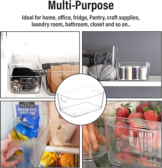 Clear Plastic Storage Bins for Kitchen Organization or Pantry Organizers and Storage, Freezer Fridge Organizer Containers Bin for Organizing Refrigerator Closet Cabinet Organizers