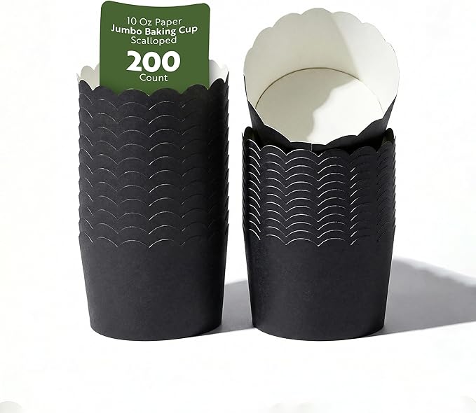 Restaurantware Baking Cups 200 Pack of 10 oz Paper Cupcake Liners Greaseproof Scalloped Oven-Safe Elegant Dessert Muffin Cups Disposable for Parties