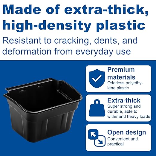 Gisafai 2 Pack 5 Gallon Under Cabinet Trash Can, Heavy Duty Plastic Hanging Garbage Bin, 17 x 12 x 8 Inch Black Waste Basket for Service Cart, Utility Cart, Kitchen Cleaning Multi Functional Trolley