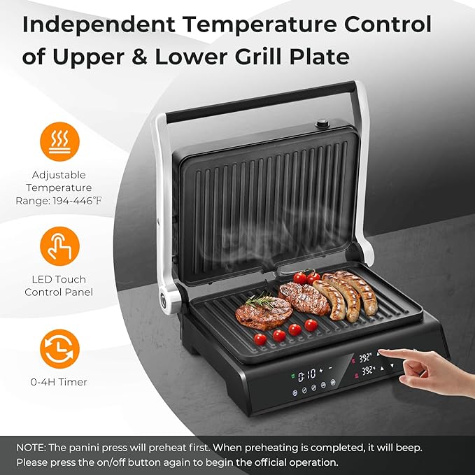 Giantex Panini Press Sandwich Maker, 3-in-1 Electric Indoor Grill, 2 Removable & Dishwasher Safe Non-Stick Plates, Drip Tray, 5 Auto Modes, Upper & Lower Independent Temperature Control, 4 H Timer