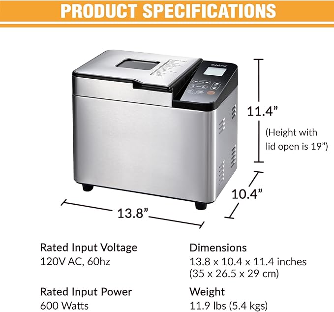 Briskind Bread Maker Machine with Ceramic Nonstick Pan, 19 Menus, 2 Pound Stainless Steel Breadmaker with Glass Touch Panel, Gluten Free, Sourdough Starter, Custom Setting, 3 Loaf Sizes & Crust Colors