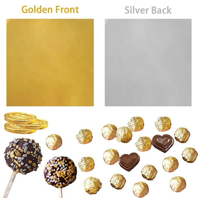 PABCK 500 Pcs 5 Colors Chocolate Candy Wrappers Aluminium Foil Wrapping Papers Square Sweets Lolly Paper Food Tin Foil Wrapper for Candy Packaging Decoration (7.87x7.87 inches)