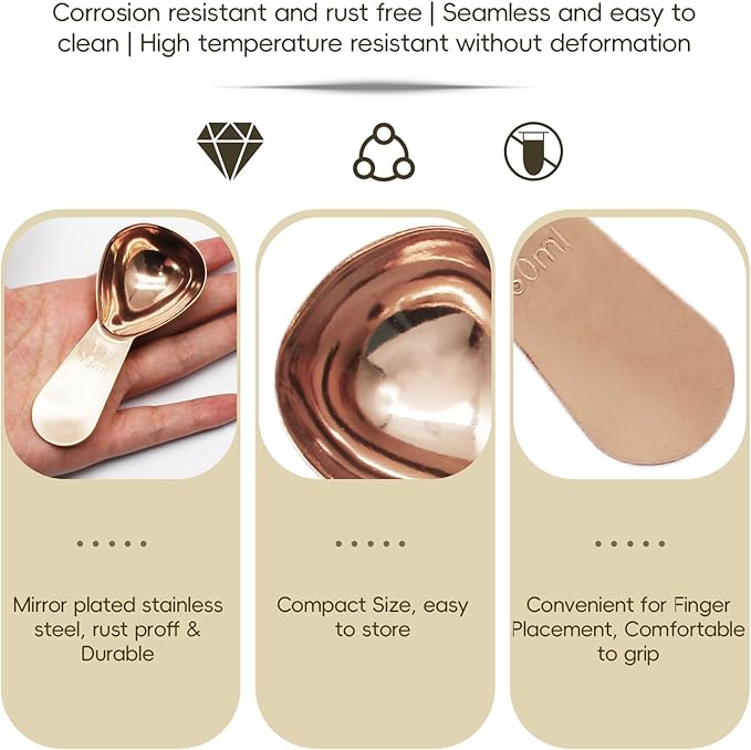 Hitefu 2 Packs Stainless Steel Coffee Scoop Set, 15ml Tablespoon with 30ml Spoon, Short Handle Spoon for Coffee, Tea, Sugar, Protein & Milk Powder (Rose Gold)