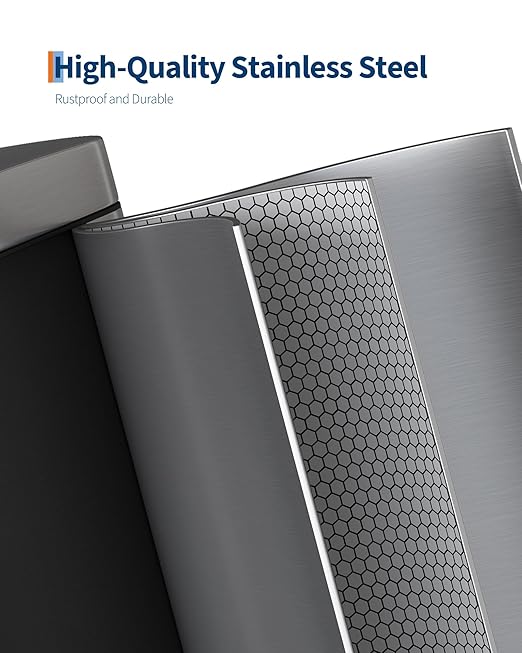 GarveeHome 2.6 Gallon Bathroom Trash Can, Space-Saving Slim Stainless Steel Step-On Garbage Bin with Soft Close Lid, Removable Inner Bucket for Bathroom & Bedroom, Silver