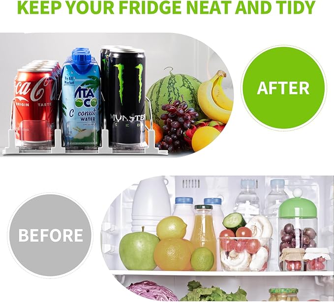 Drink Organizer for Fridge, Soda Can Dispenser for Refrigerator, Automatic Drink Dispenser for Fridge Holds up to 15 Cans, 3 Row