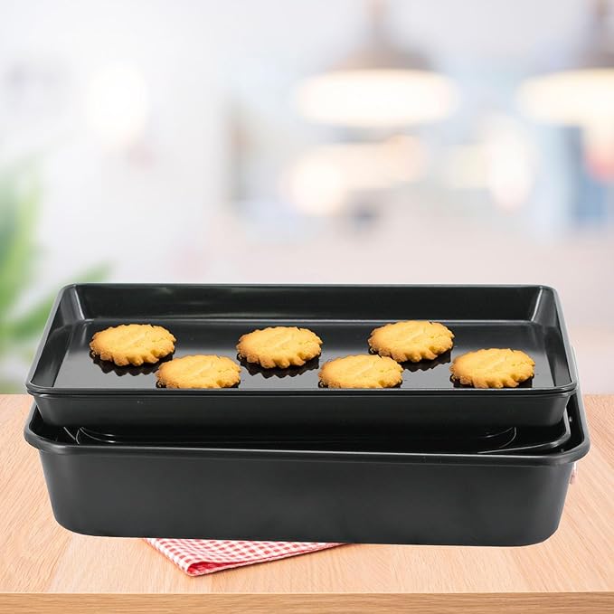 Stackable Nonstick Bakeware Set, 8 Piece Baking Pan Set, Oven Safe Carbon Steel, Includes Cookie Sheet, Muffin Pan, Loaf Pan & Roaster