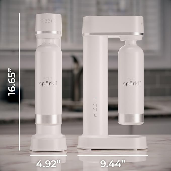 White Stainless Steel Sparkling Water Maker with 2 CO2 Cylinders & 2 Reusable Bottles