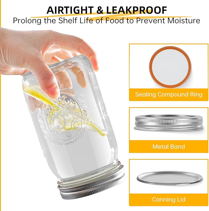 Miuyhji Wide Mouth Mason Jars 32 oz with Lids [9-Pack], Canning Jars with Metal Airtight Lids and Bands, 32 oz Glass Jars for Fermenting, Pickling, Freezing, Preserving, Meal Prep, Jar Décor