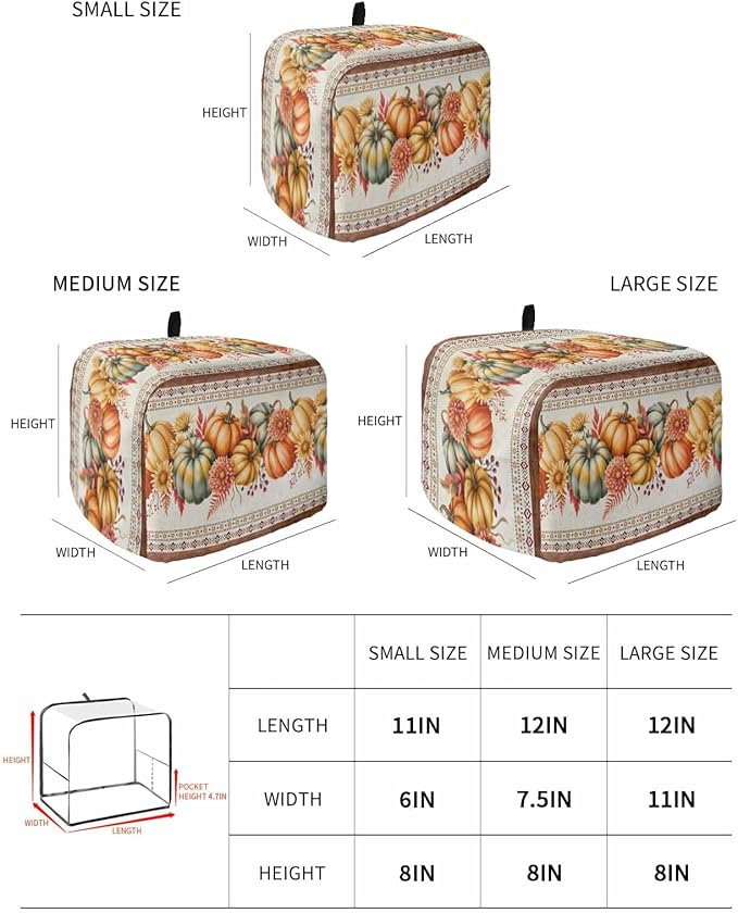Orange Pumpkins Fall Toaster Cover 2 Slice, Thanksgiving Southwestern Floral Dustproof Bakeware Oven Protector with Top Hook, Autumn Waterproof Small Kitchen Appliance Toasters Dust Cover, 12"x7.5"x8"