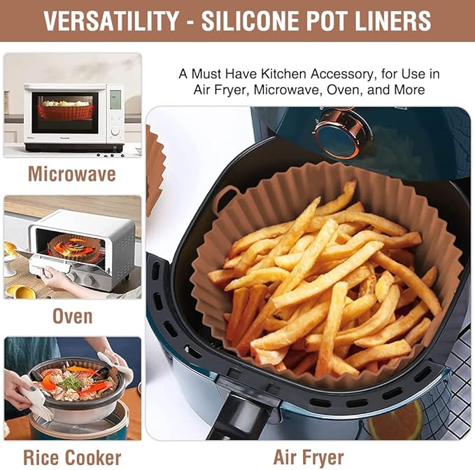 Air Fryer Silicone Liners for Ninja Air Fryer AF101 4 QT AF150 AF161 5.5 QT MAX XL, for COSORI/Gourmia/PowerXL/InstantPot/Philips 4QT and Most 3 to 5 QT Airfryers, Better than Parchment Paper Liners