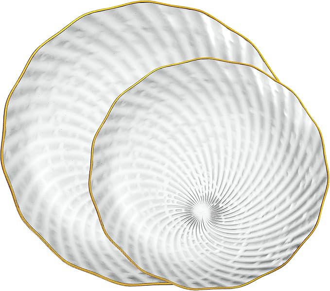 PLASTICPRO 30 Pack Plastic Plates Set of 15-10 inch Plates and 15-7 inch Plate, Elegant Clear Spiral and Gold Rim Disposable Fancy Plate Premium Heavyweight