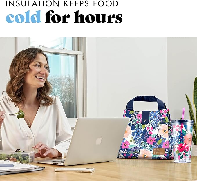 Fit & Fresh Lunch Bag For Women, Insulated Womens Lunch Bag For Work, Leakproof & Stain-Resistant Large Lunch Box For Women With Matching Tumbler, Snap Closure Westport Bag Floral