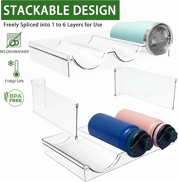 6 Pack Water Bottle Organizer, Stackable Kitchen Home Pantry Organization and Storage Shelf, Plastic Water Bottle Holder for Kitchen Cabinet Storage, Wine Tumbler Travel Mug Cup Organizer
