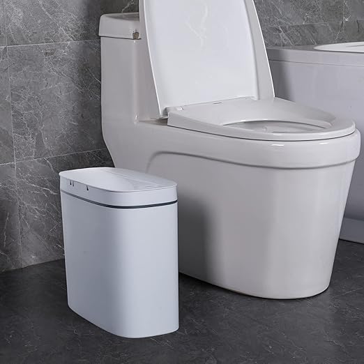 Sooyee 14 Liter Automatic Trash Can with lid,3.6 Gallon Touchless Trash Can or Kick,Garbage Cans for Kitchen,Bathroom,Office,Bedroom,Living Room,White