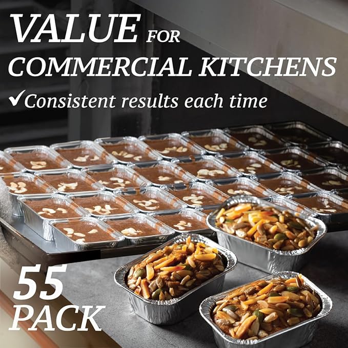 (55 Pack) 1LB Mini Foil Loaf Pans - 1 Pound Disposable Aluminum Baking Pans for Individual Bread, Cake, Meatloaf - Small Loaf Pans with Liners, Small Bread Tins 6 x 3.5 x 2