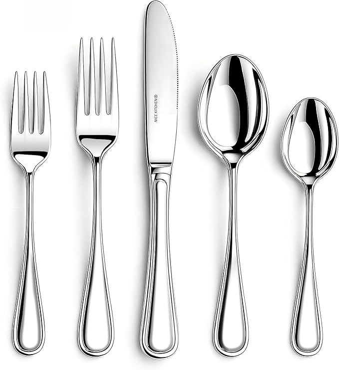 NICE KITCHEN Silverware set for 4,20 Pieces Premium Stainless Steel Silverware set,Mirror Polished Cutlery Set,Flatware Set for 4,Dishwasher Safe,Luster Series