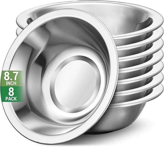 304(18/8) Stainless Steel Mixing Bowls for Kitchen, 8 Pack 8.7" 34.88 fl.oz Metal Mixing Bowls Set Stackable for Baking Serving Cooking Food Prep Storage Dishwasher Safe Lightweight
