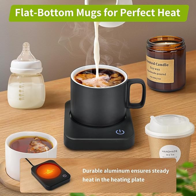 VOBAGA Coffee Mug Warmer for Desk with Auto Shut Off & 3-Temp Settings, Coffee Cup Warmer with Smart Safety Alert Home Office Accessory, Perfect for Coffee, Tea, Milk (Mug for Display)