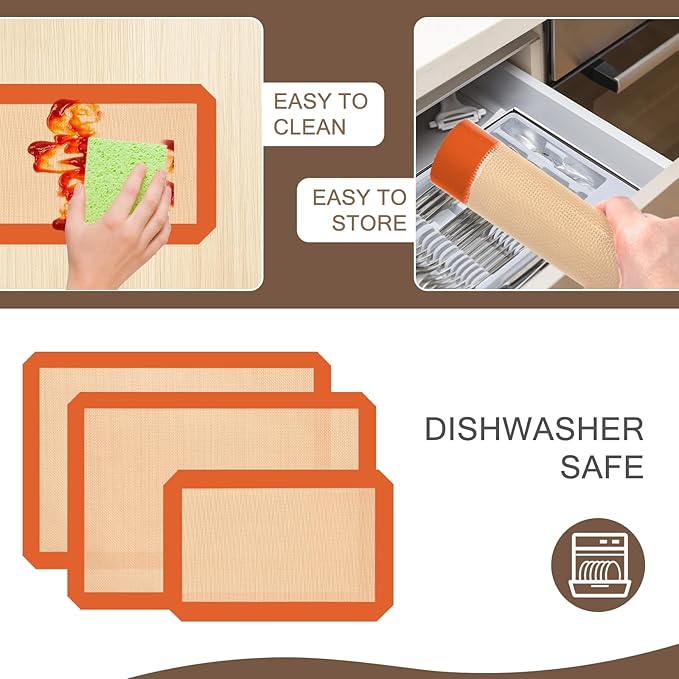 Silicone Baking Mat, Reusable Silicone Mats for Baking Set of 3, Non-Stick Baking Supplies for Pastries, Cookies, Macaroons, Bread