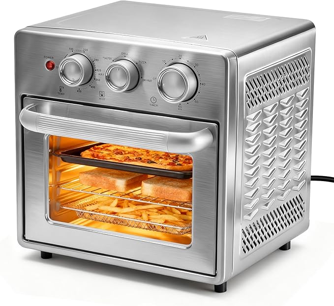 OLIXIS Air Fryer Toaster Oven Combo, 16.9QT Oven Countertop 5 Functions in 1, 4 Accessories Included, Stainless, Up to 450°F