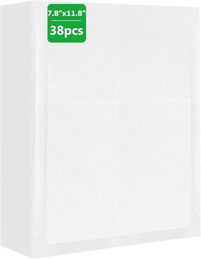 Vacuum Sealer Bags,38 PCS 7.8"×11.8" Textured Vacuum Sealing Bags,Commercial Grade, BPA Free, Heavy Duty,Great for Food Storage Meal Prep or Sous Vide Cooking
