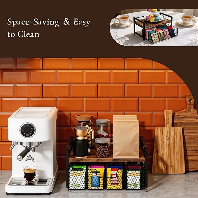 Tea Bag Storage Box,Wooden Tea Storage Box & Storage Chest – Multi-Functional Desktop Organizer for Tea Bags, Coffee Pods, and Small Office Supplies