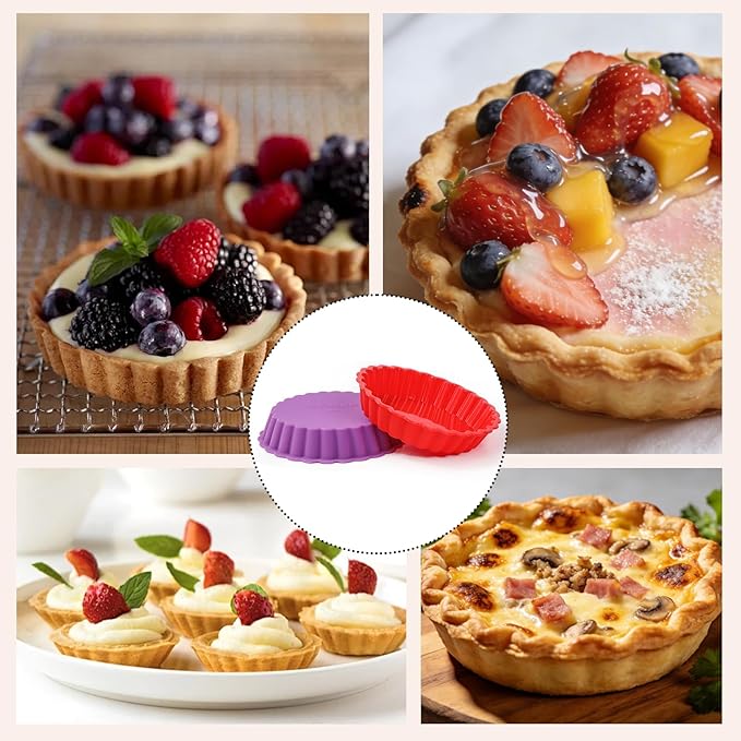 FUNBAKY Silicone Quiche Pan, Mini Pie Pan Non-stick Round Silicone Tart and Pie Molds 10 Packs