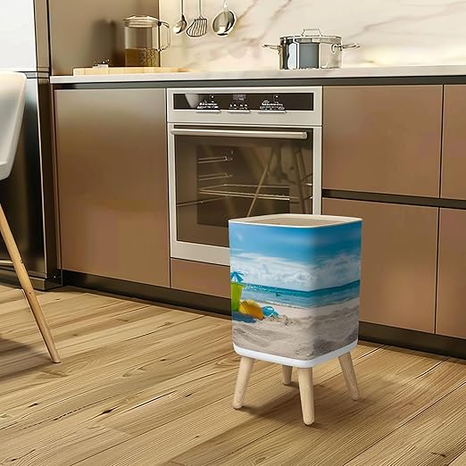 Small Trash Can with Lid Beach Toys Sand Wastebasket with Press Cover Dog Proof Garbage Can Waste Bin for Kitchen Bathroom Nursery 2.6 Gallon