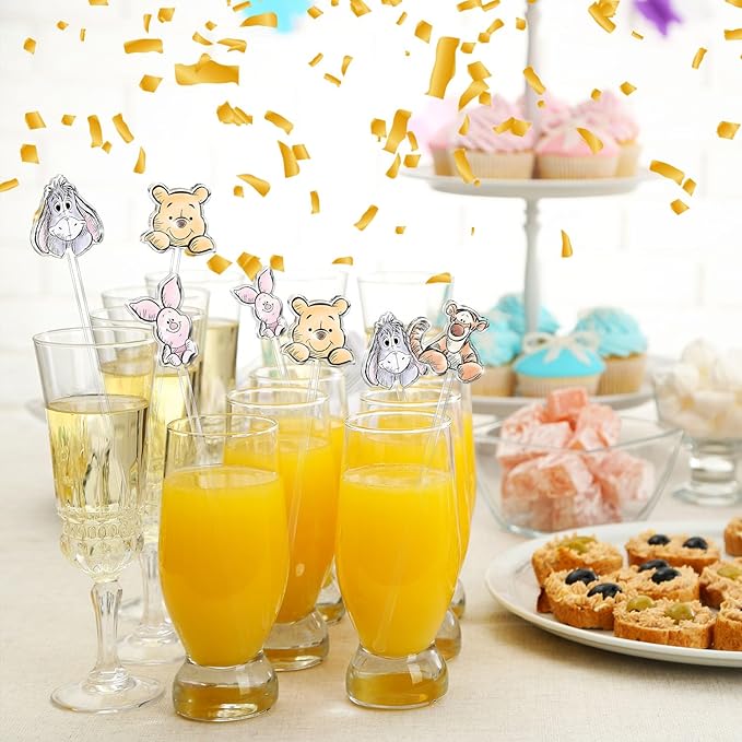 24 Pcs Winnie Bear Theme Acrylic Stirring Sticks for Coffee, Cocktail, Drinks Stirrers for Baby Shower, Christmas Party Decor